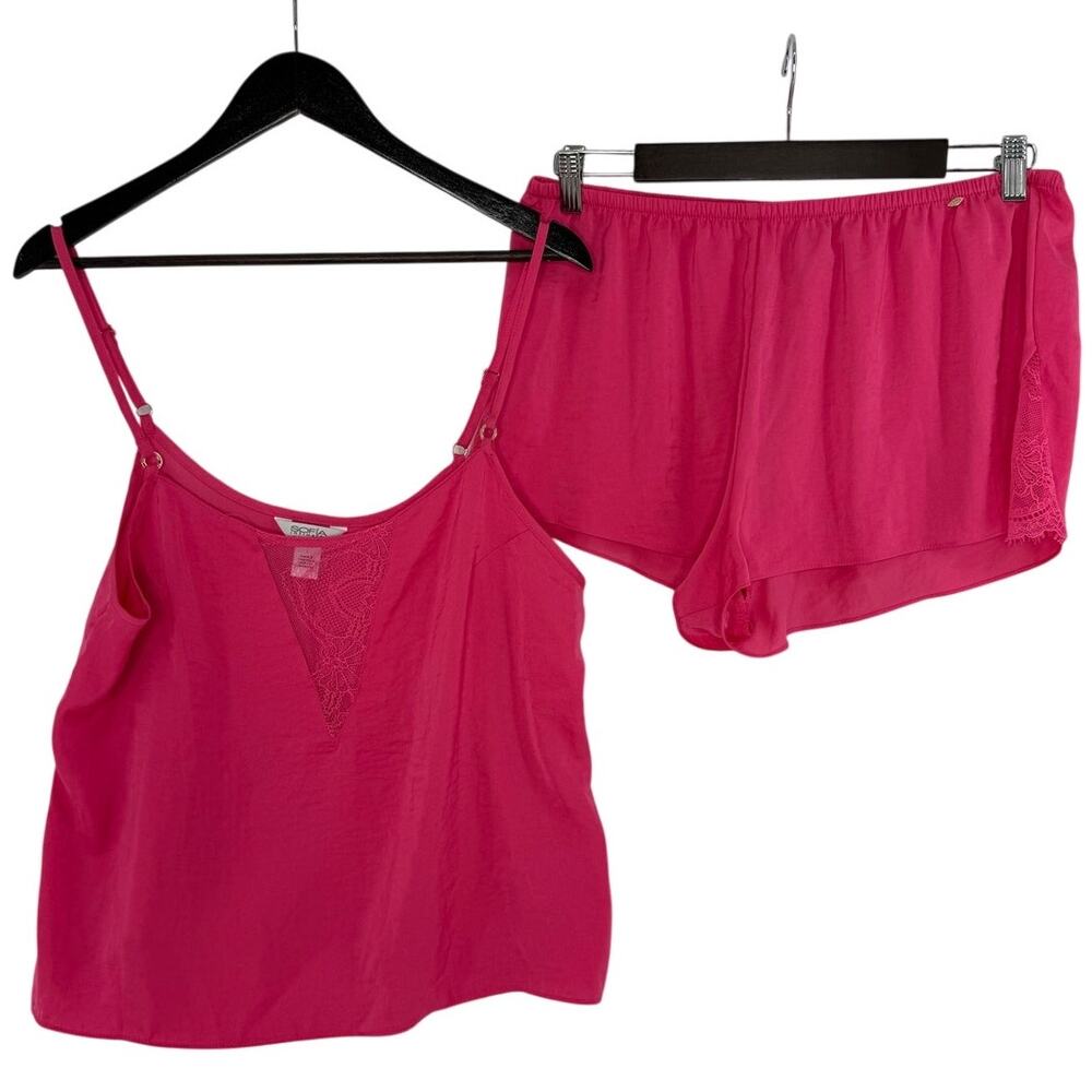 Sofia Intimates Pink Satin Pajama Set L